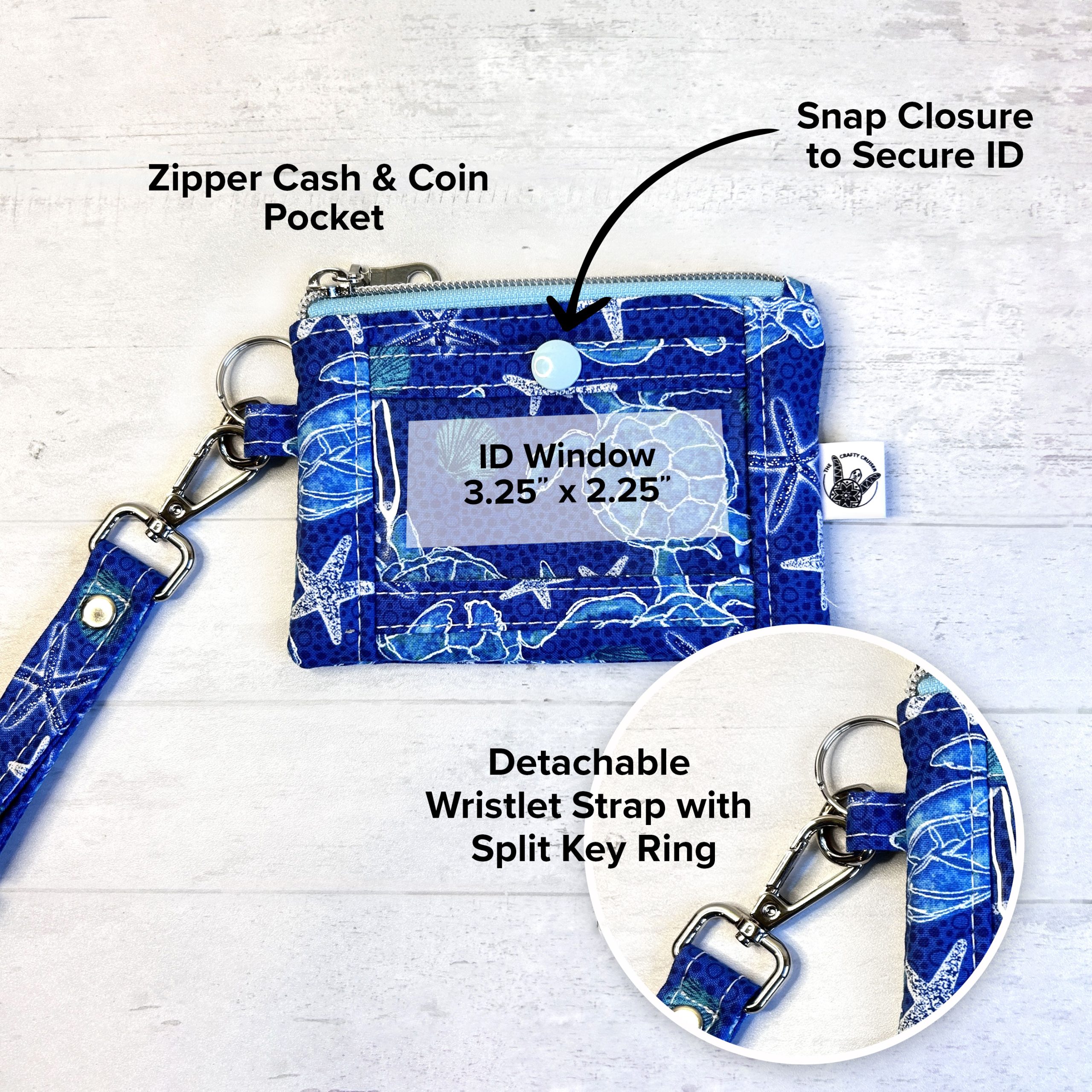 ID Wallet with Wristlet Strap | Mini ID Wallet Key Fob with Zipper Coin Pouch - Image 2