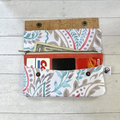 women's paisley print full size slim wallet in coral and aqua blue