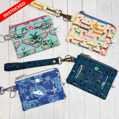ID Wallet with Wristlet Strap, Mini ID Wallet Key Fob with Zipper Coin Pouch