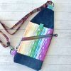 Denim Mini Sling Bag - Slim Profile Travel Bag - Multicolored Rainbow Sling Pouch