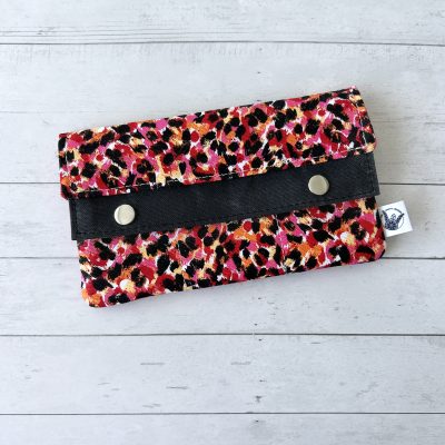 black pink and red print large ladies slim wallet