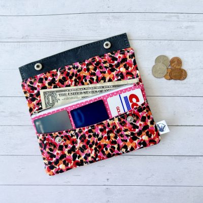black pink and red print large ladies slim wallet