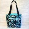 Eucalyptus Botanical Print Mini Tote Bag - Black and Aqua Blue Shoulder Bag