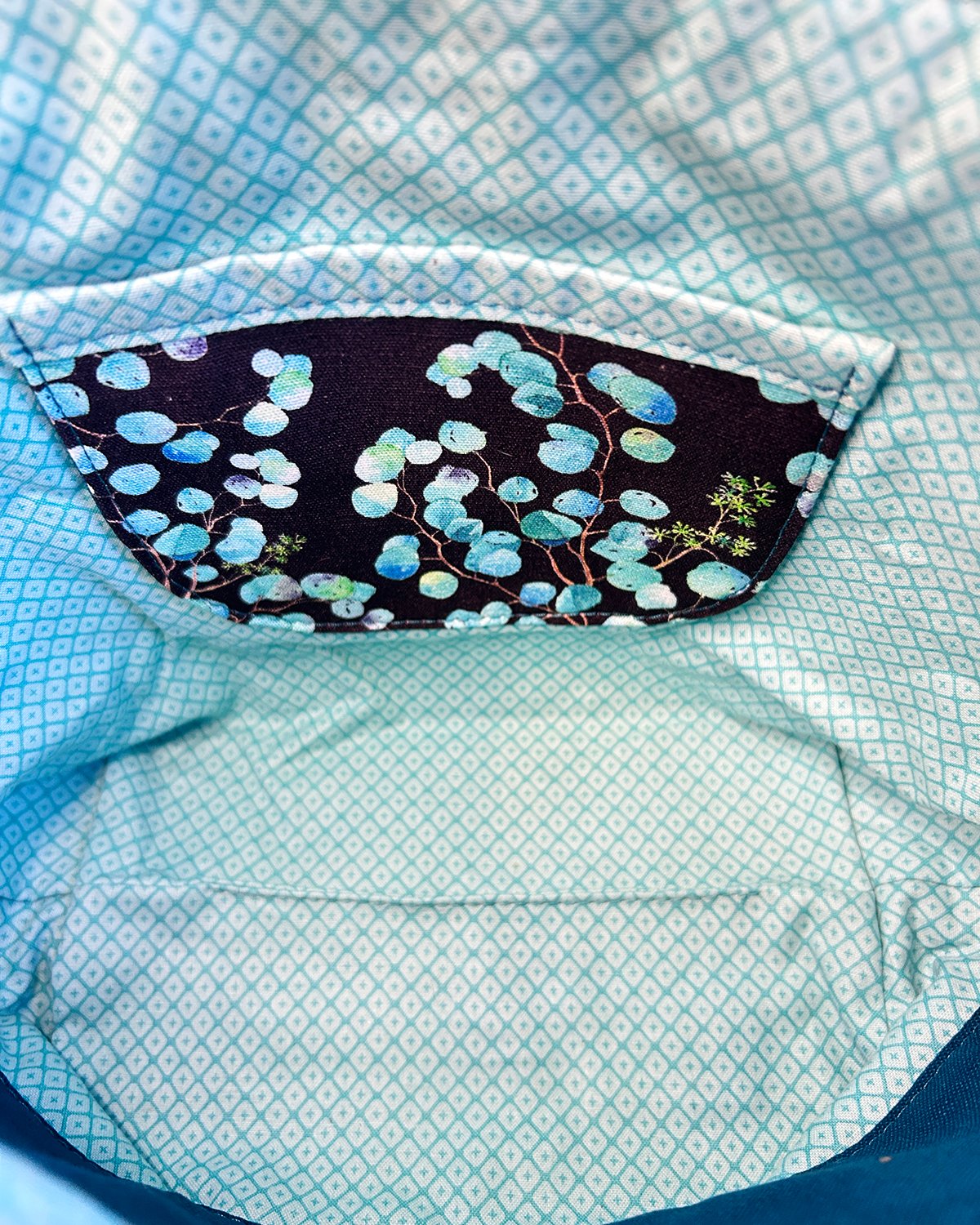 Eucalyptus Botanical Print Mini Tote Bag - Black and Aqua Blue Shoulder Bag - Image 6