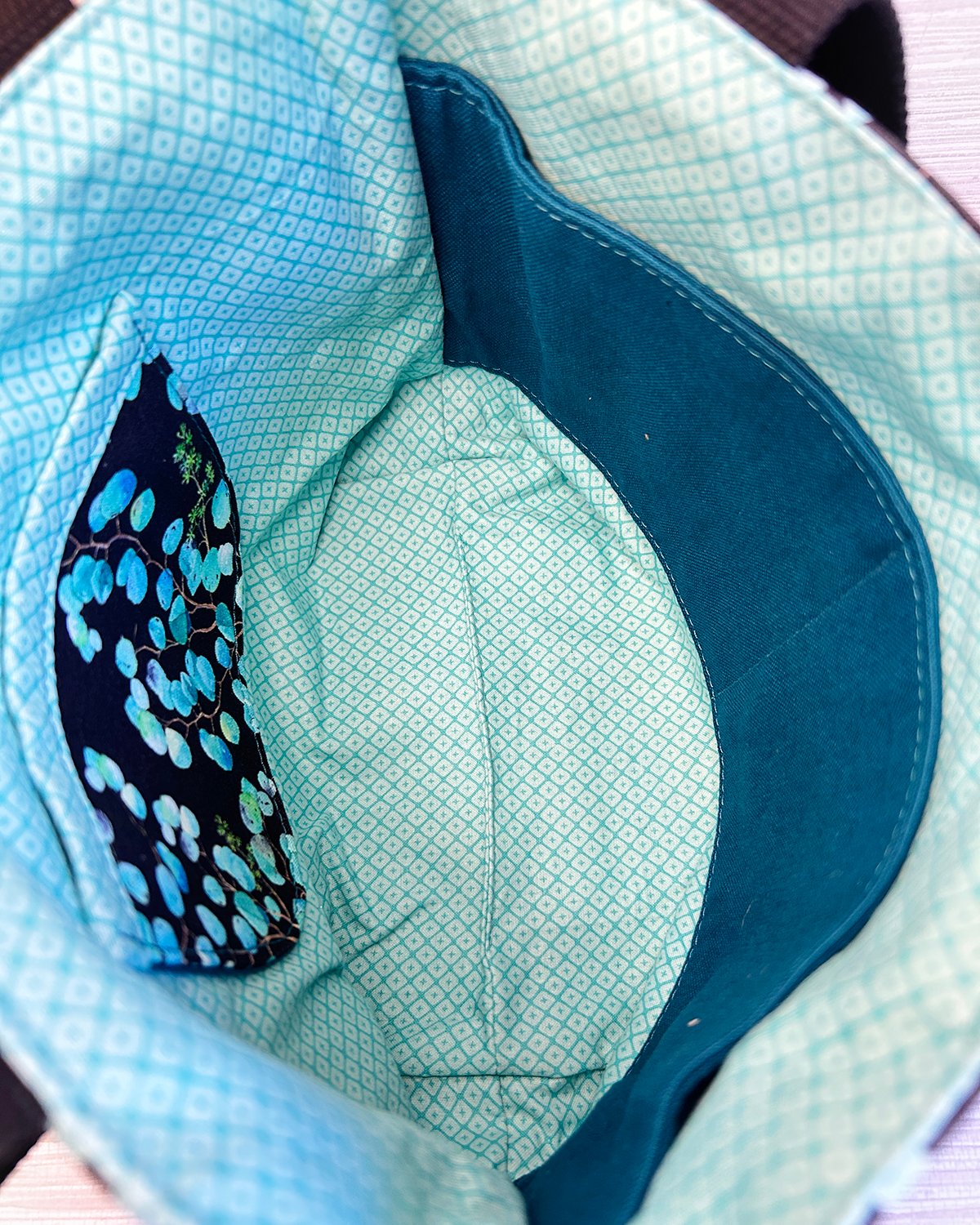 Eucalyptus Botanical Print Mini Tote Bag - Black and Aqua Blue Shoulder Bag - Image 5