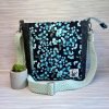 Black & Teal Waxed Canvas Crossbody Bag - Eucalyptus Print Women's Messenger Bag