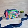 Colorful Preppy Mini Crossbody Bag - Blue Waxed Canvas Cell Phone Bag - Cute Cruise Bag