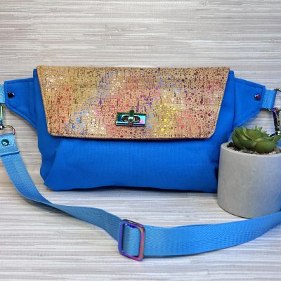 Rainbow Cork Belt Bag - Multicolored Fanny Pack in Aqua Blue Shimmering Cork