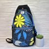 Black Waxed Canvas Retro Sling Bag: Vibrant Floral Print Crossbody Backpack