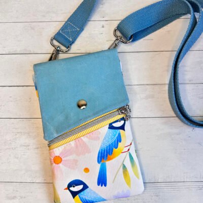 Nature Inspired Waxed Canvas Crossbody Bag - Spring Summer Cell Phone Pouch -  Bird Lover Gift