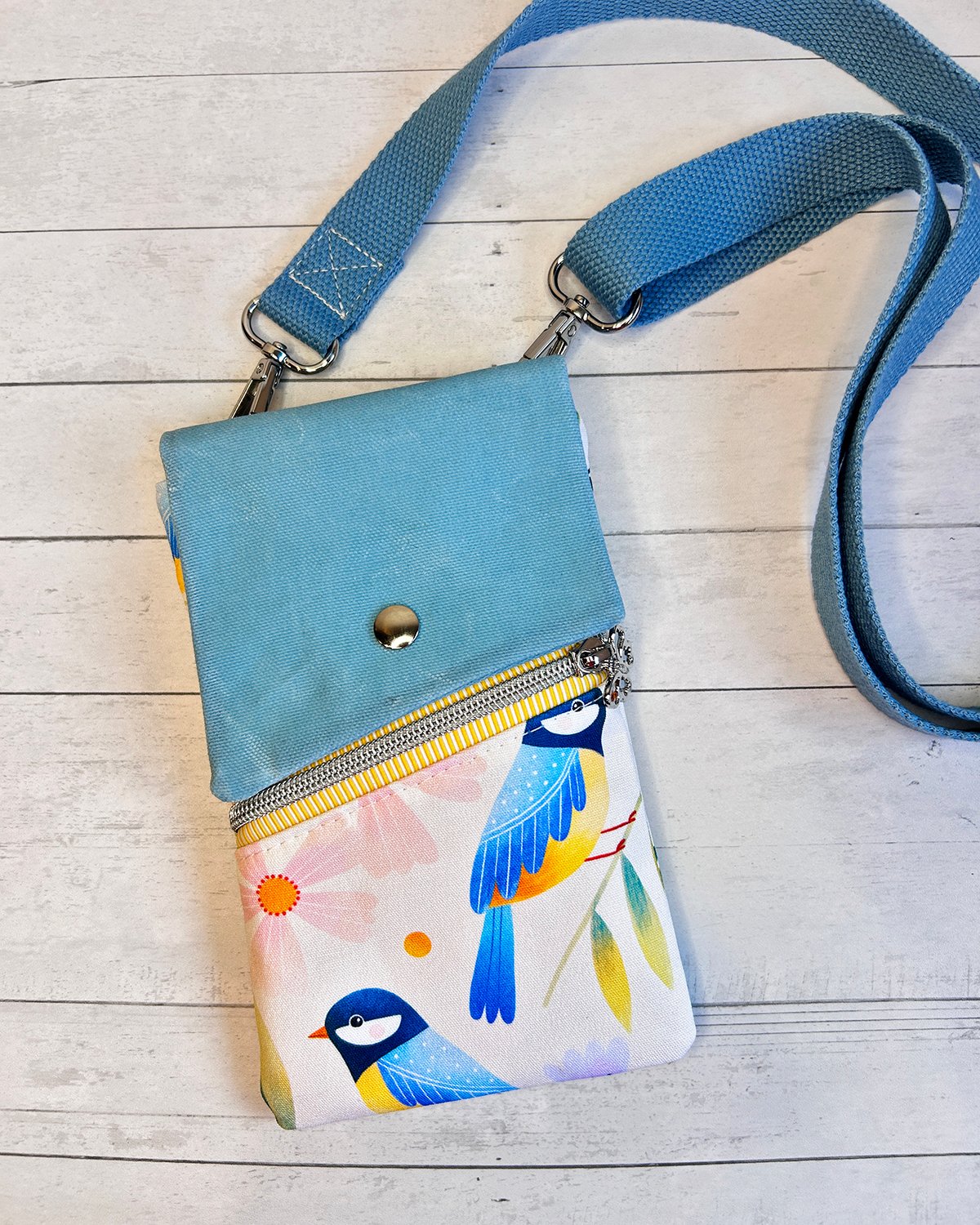 Nature Inspired Waxed Canvas Crossbody Bag - Spring Summer Cell Phone Pouch - Bird Lover Gift