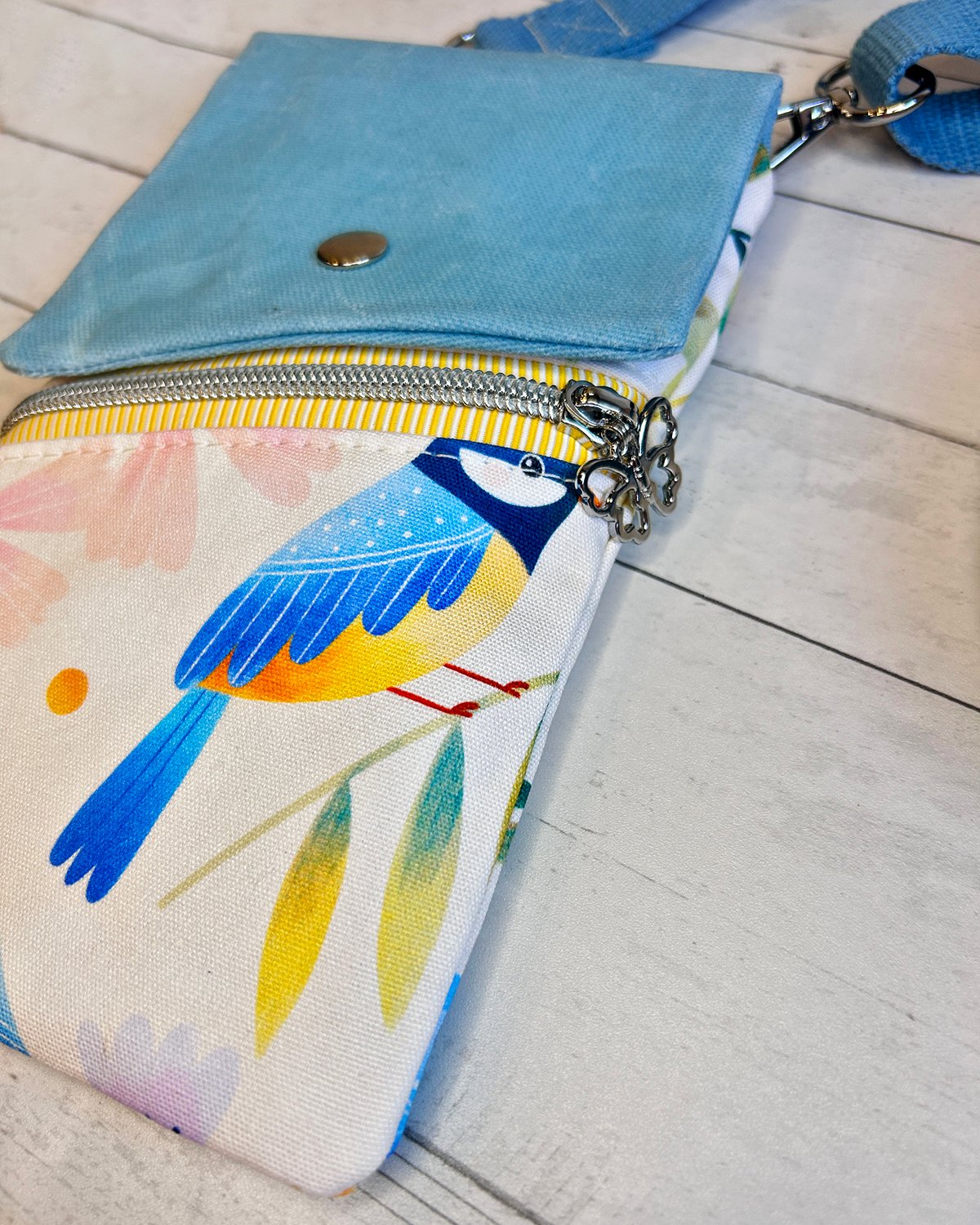Nature Inspired Waxed Canvas Crossbody Bag - Spring Summer Cell Phone Pouch - Bird Lover Gift - Image 3