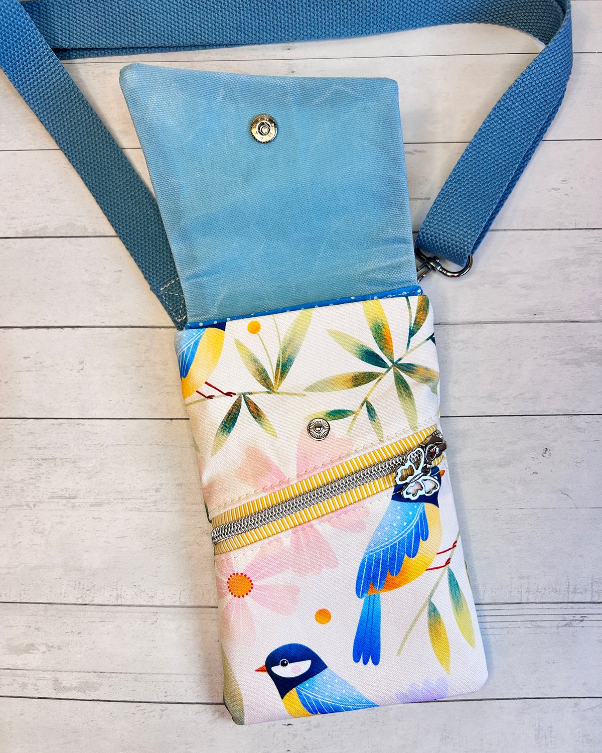 Nature Inspired Waxed Canvas Crossbody Bag - Spring Summer Cell Phone Pouch - Bird Lover Gift - Image 2