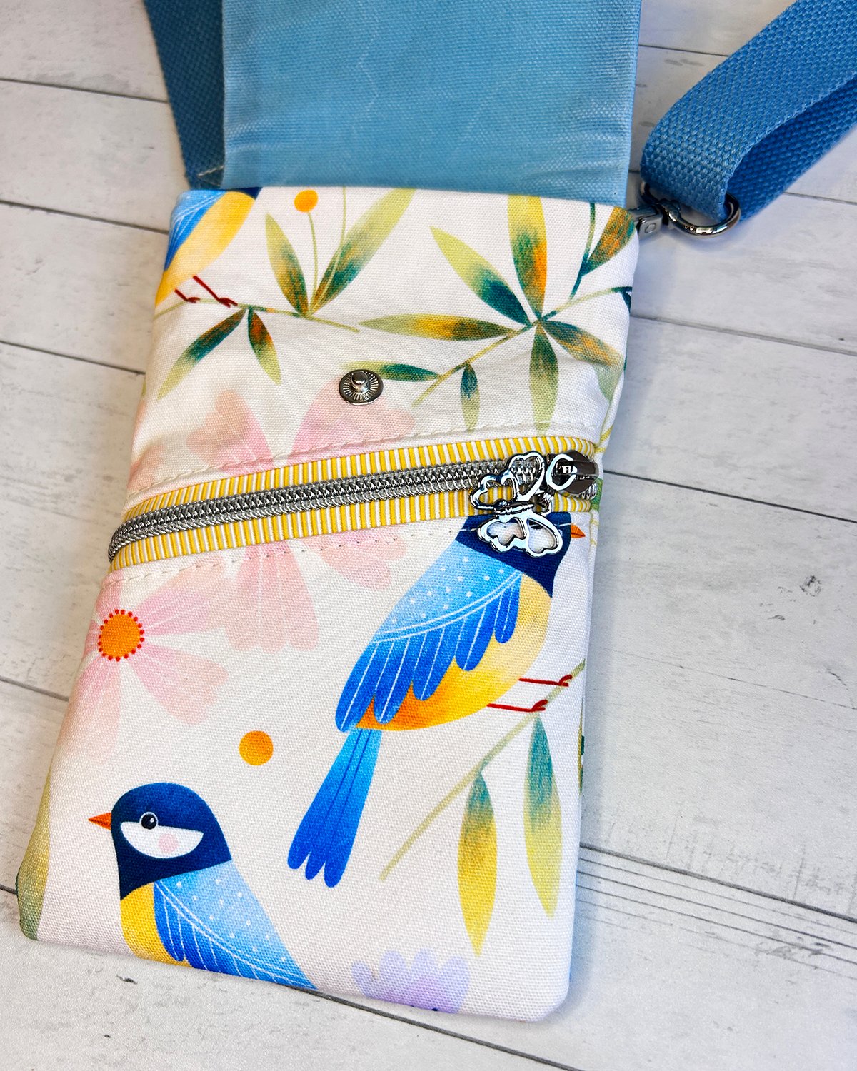 Nature Inspired Waxed Canvas Crossbody Bag - Spring Summer Cell Phone Pouch - Bird Lover Gift - Image 5