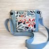 Waxed Canvas Crossbody Bag Light Blue  - Floral Print Medium Size Minimalist Purse