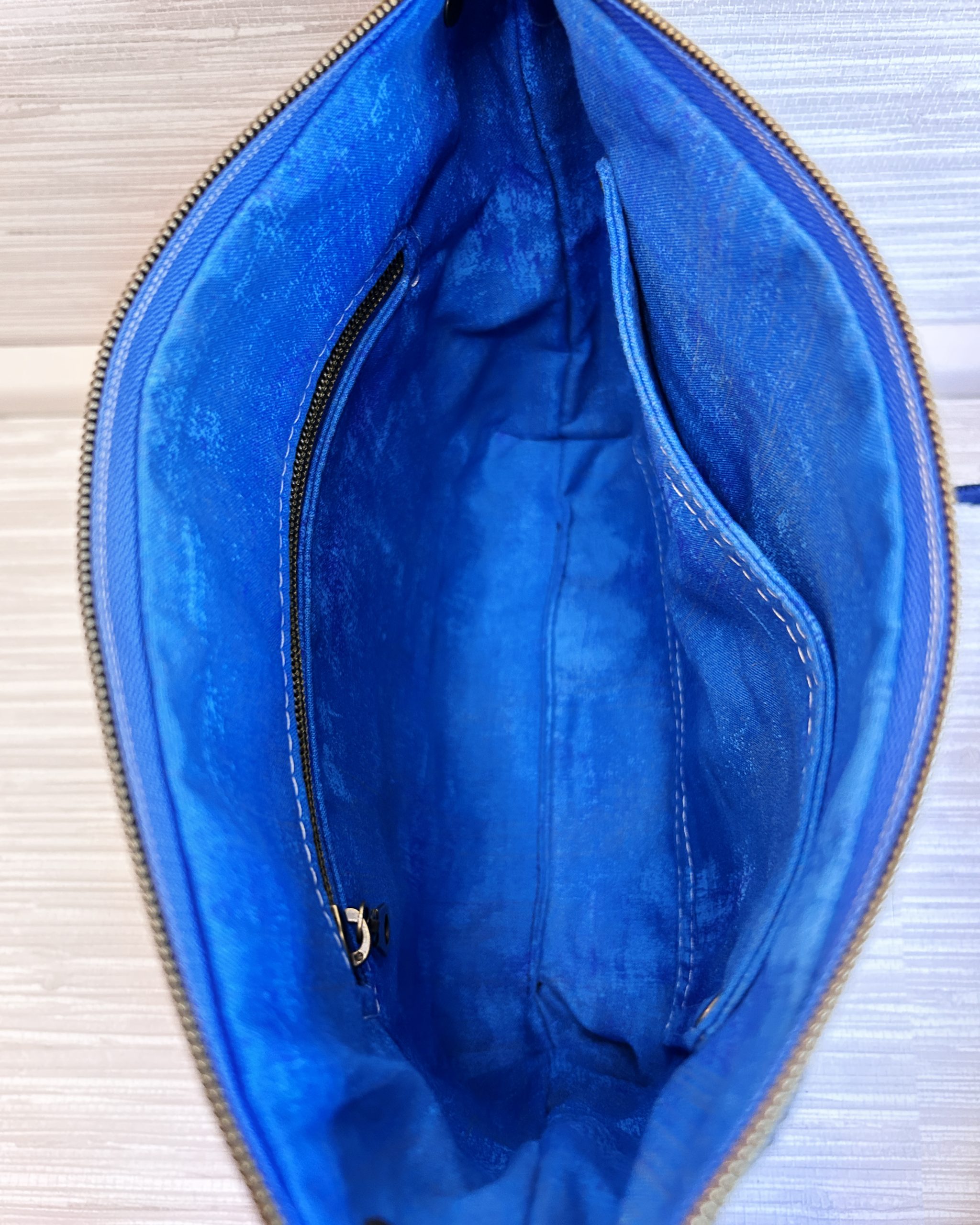 Dark Blue Waxed Canvas Crossbody Bag - Botanical Floral Print Medium Size Minimalist Purse - Image 9