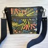 Black Waxed Canvas Crossbody Bag  - Vibrant Floral Medium Size Purse - Minimalist Shoulder Bag