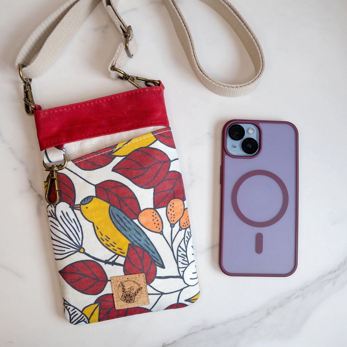 Mini Crossbody Bag for Phone - Bird Lover Print Phone Pouch - Nature Inspired Minimalist Purse