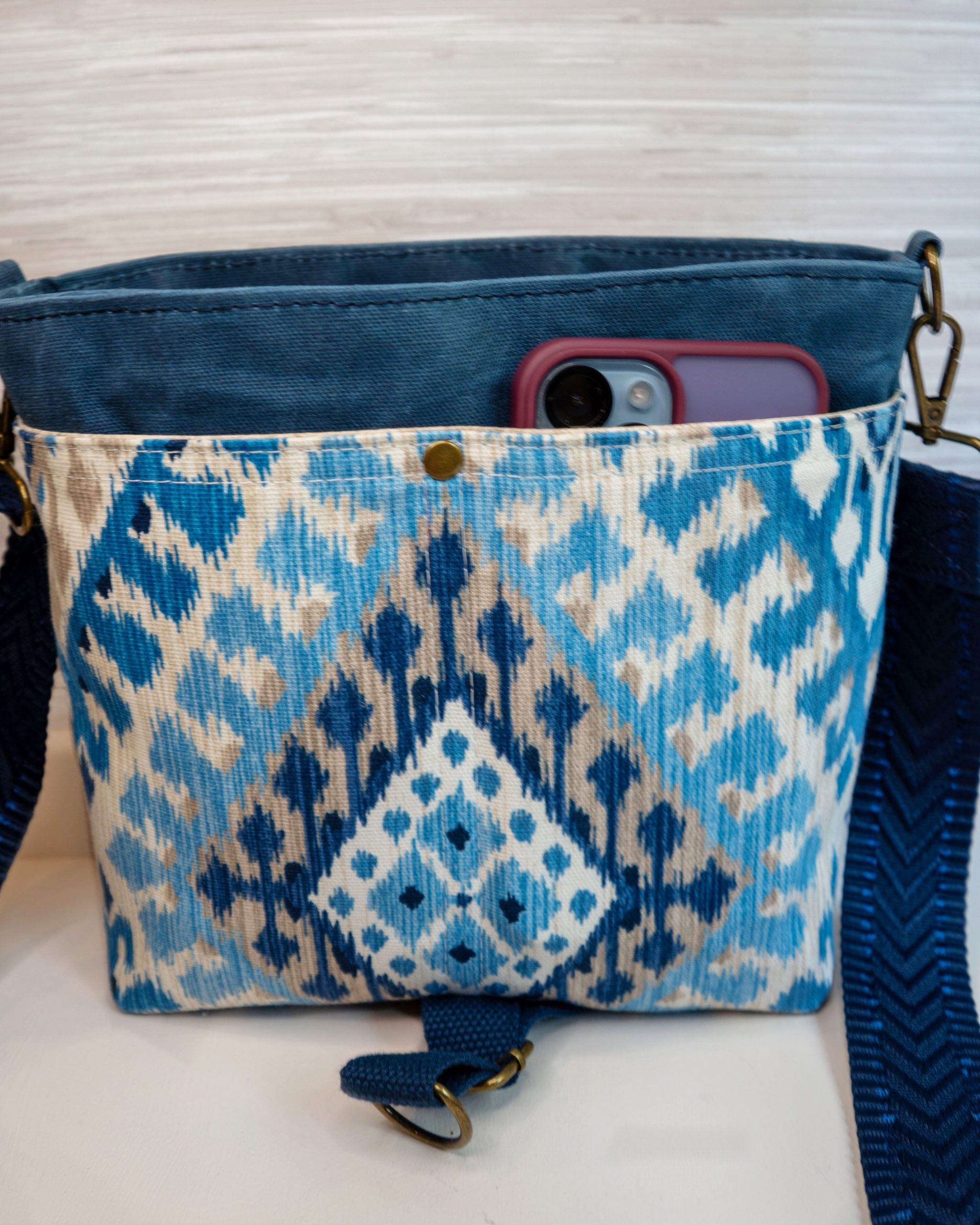 Handmade Women's Crossbody Messenger Bag - Navy Blue Satchel with Waxed Canvas Flap - Image 6