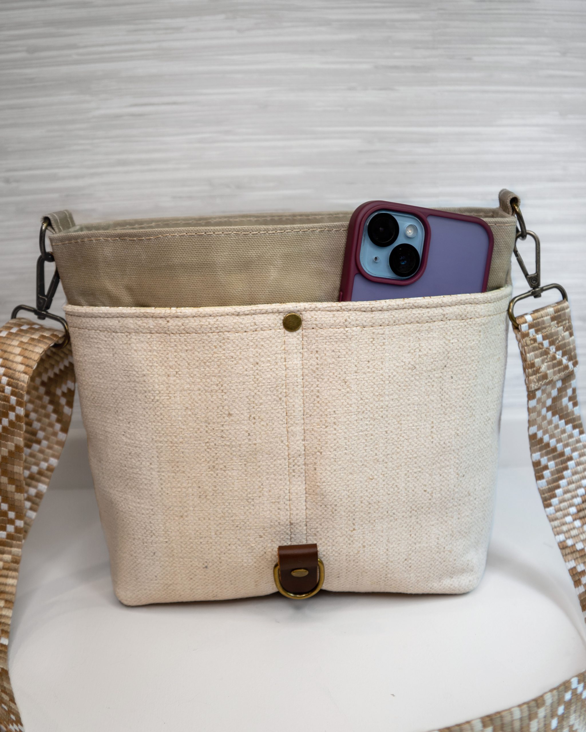 Handmade Women's Crossbody Messenger Bag - Navy Blue Satchel with Waxed Canvas Flap (Copy) - Image 3
