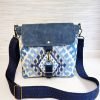 Handmade Women's Crossbody Messenger Bag - Navy Blue Satchel with Waxed Canvas Flap