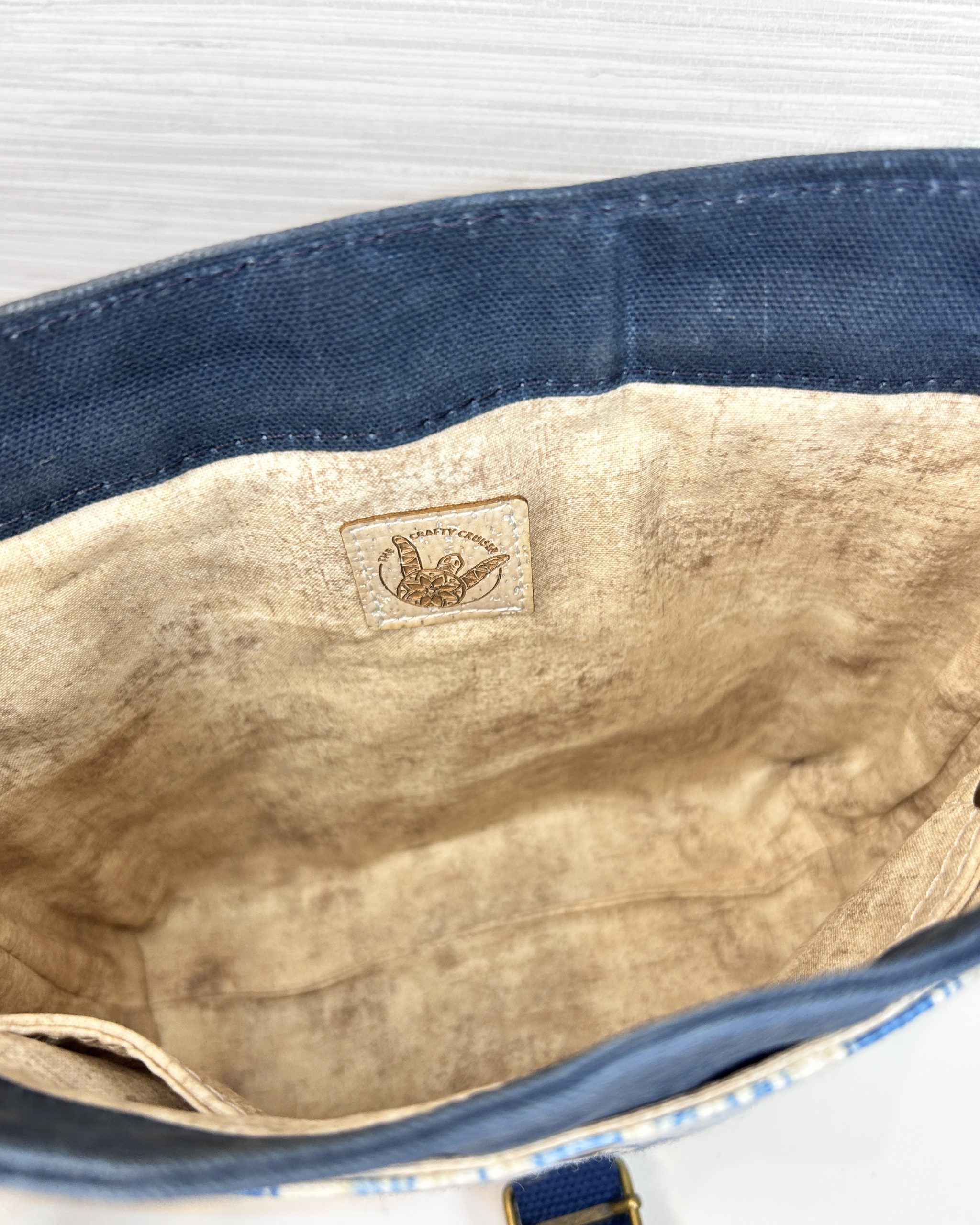 Handmade Women's Crossbody Messenger Bag - Navy Blue Satchel with Waxed Canvas Flap - Image 10