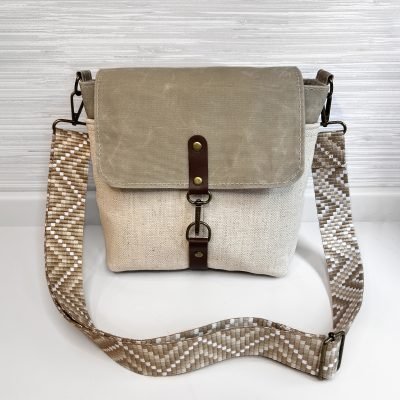 Handmade Women's Crossbody Messenger Bag - Navy Blue Satchel with Waxed Canvas Flap (Copy)