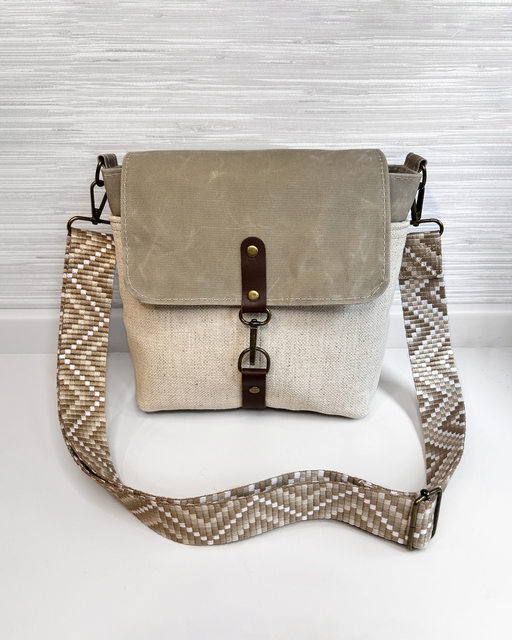 Handmade Women's Crossbody Messenger Bag - Navy Blue Satchel with Waxed Canvas Flap (Copy)