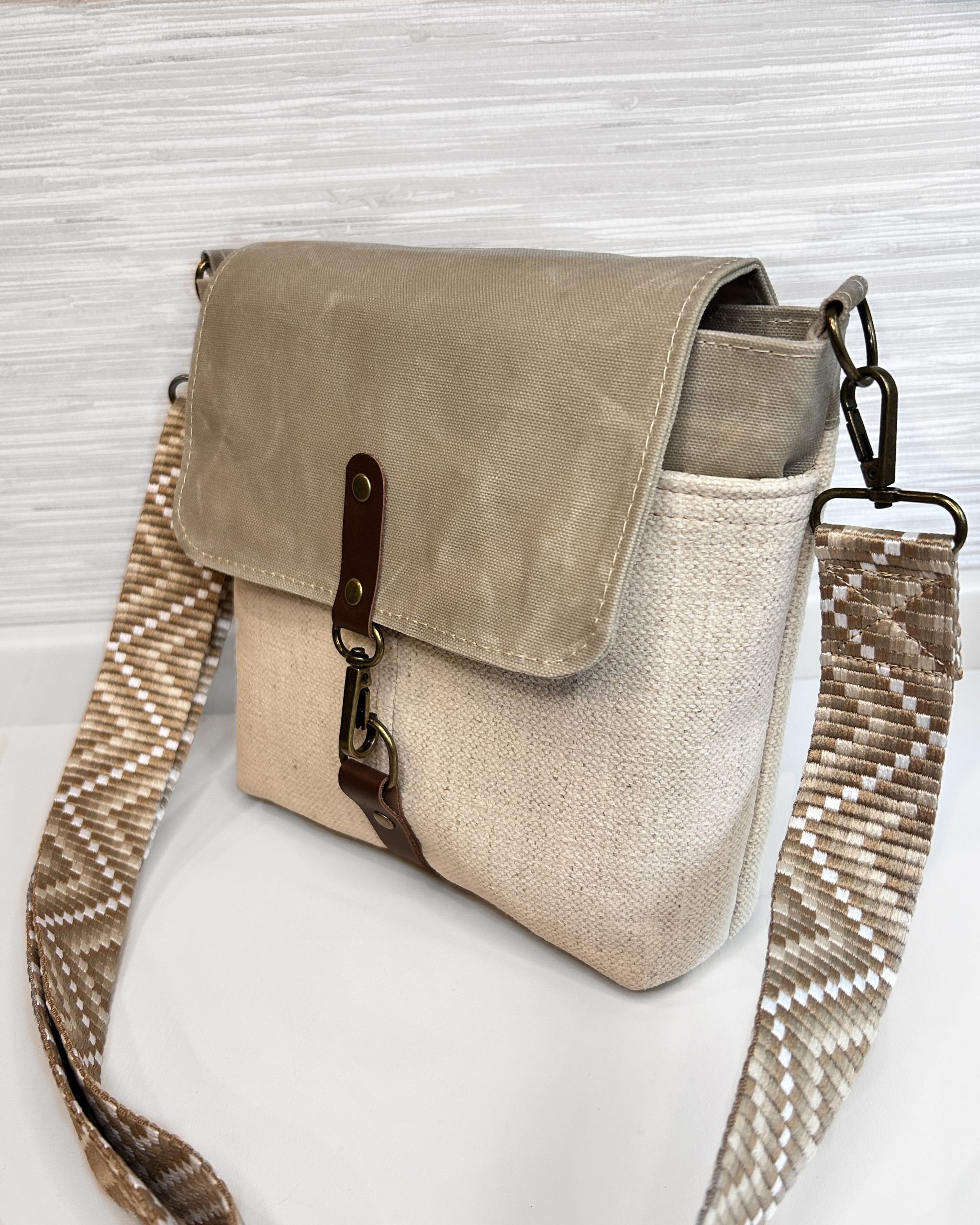 Handmade Women's Crossbody Messenger Bag - Navy Blue Satchel with Waxed Canvas Flap (Copy) - Image 5
