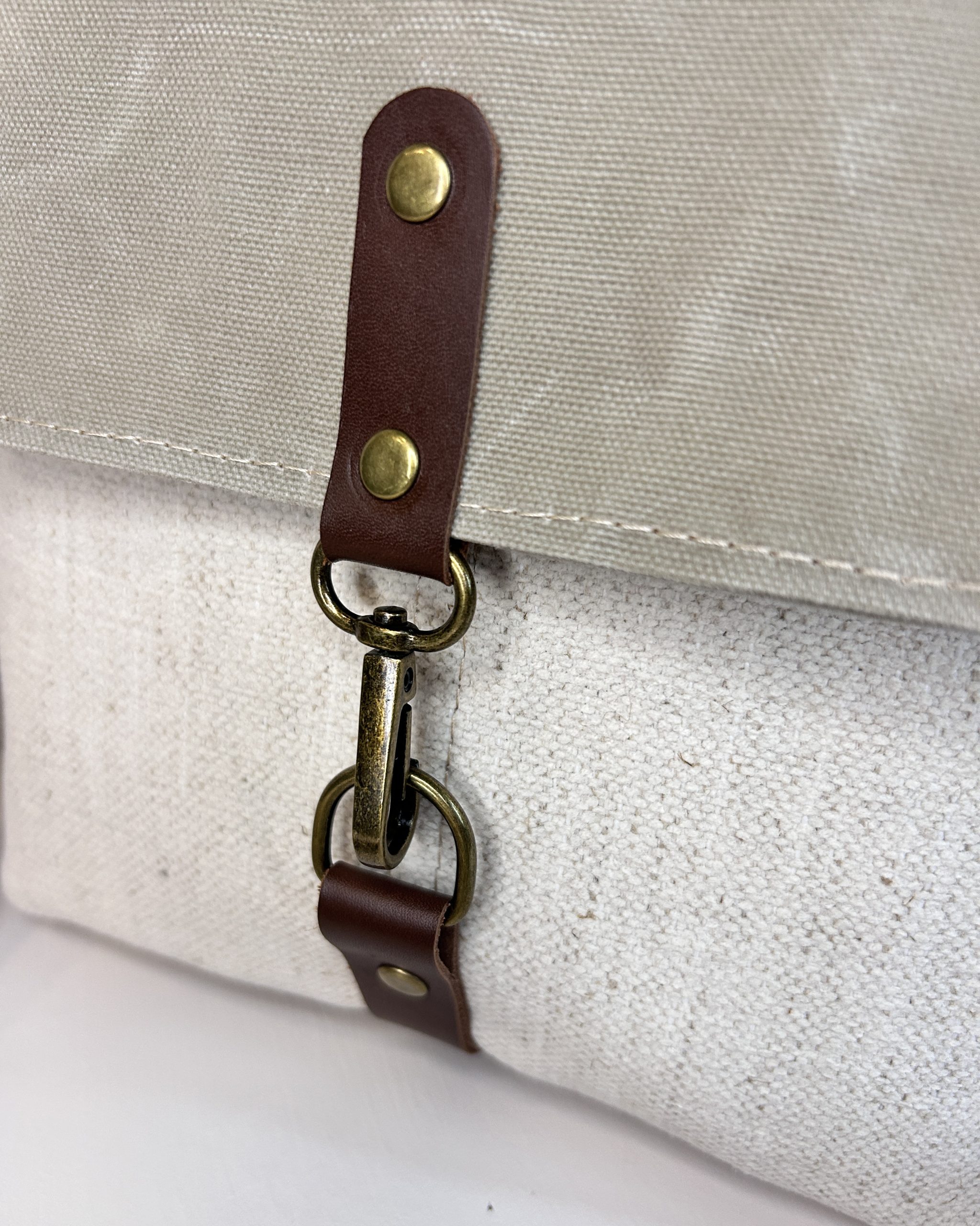 Handmade Women's Crossbody Messenger Bag - Navy Blue Satchel with Waxed Canvas Flap (Copy) - Image 6