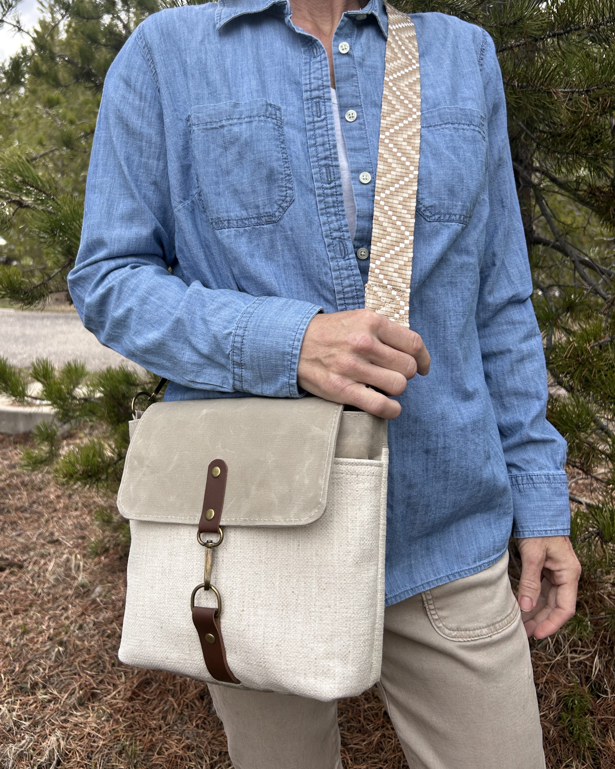 Handmade Women's Crossbody Messenger Bag - Navy Blue Satchel with Waxed Canvas Flap (Copy) - Image 17