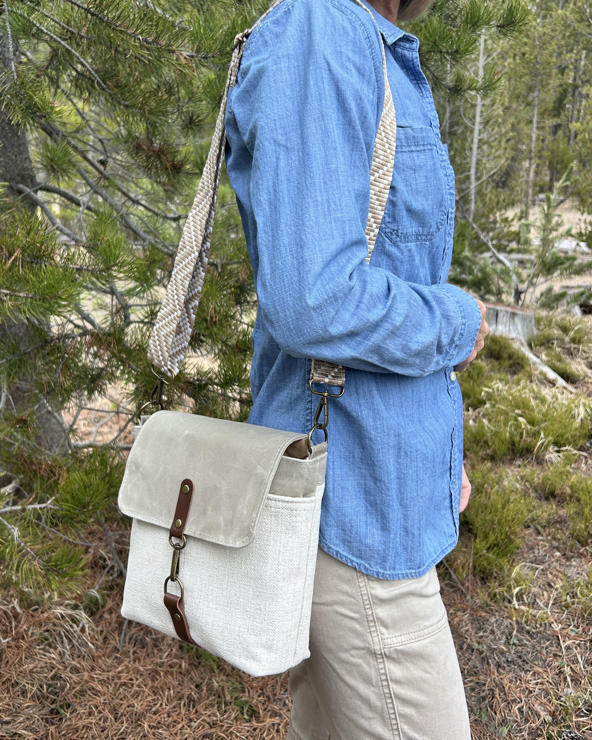 Handmade Women's Crossbody Messenger Bag - Navy Blue Satchel with Waxed Canvas Flap (Copy) - Image 18