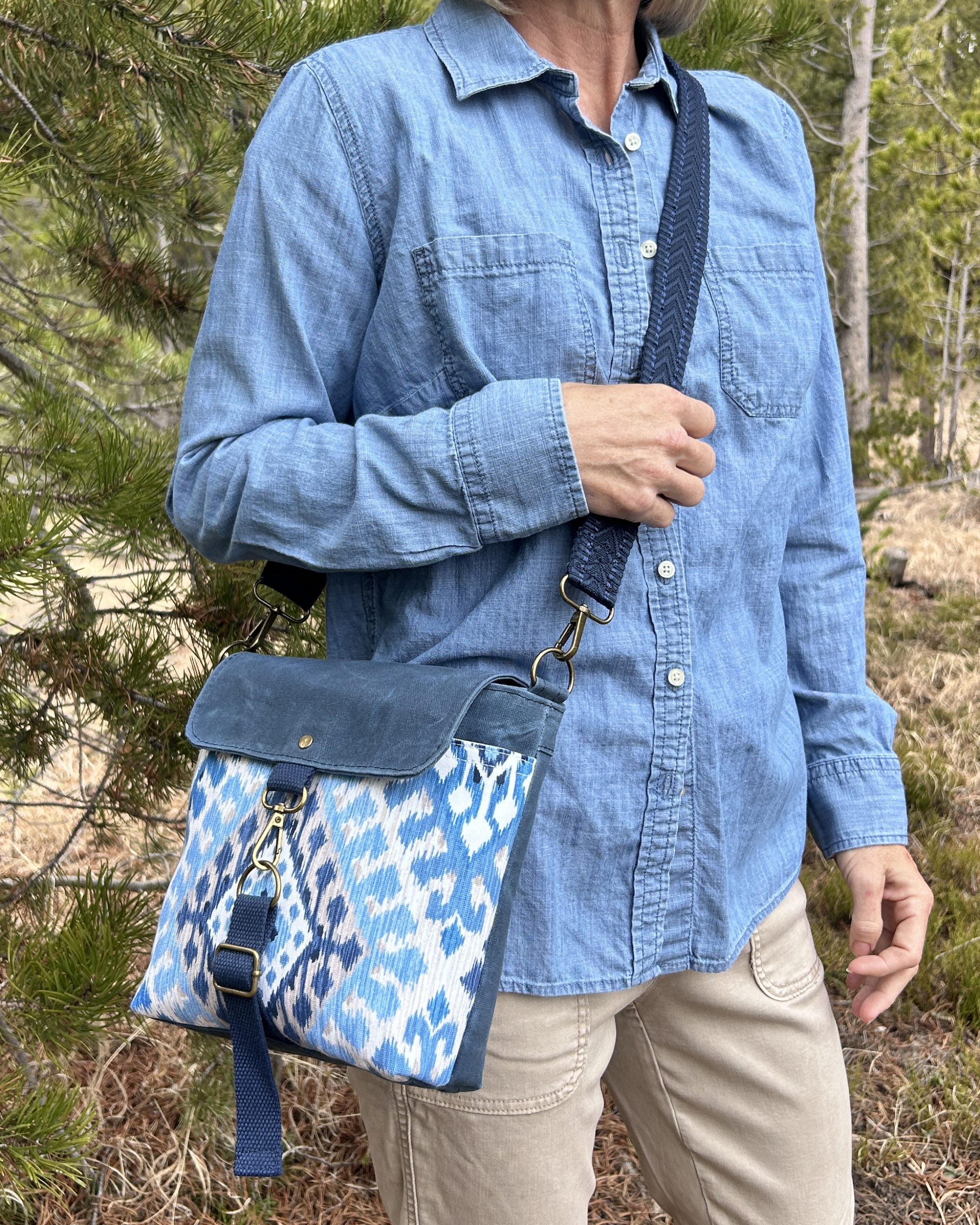 Handmade Women's Crossbody Messenger Bag - Navy Blue Satchel with Waxed Canvas Flap - Image 13
