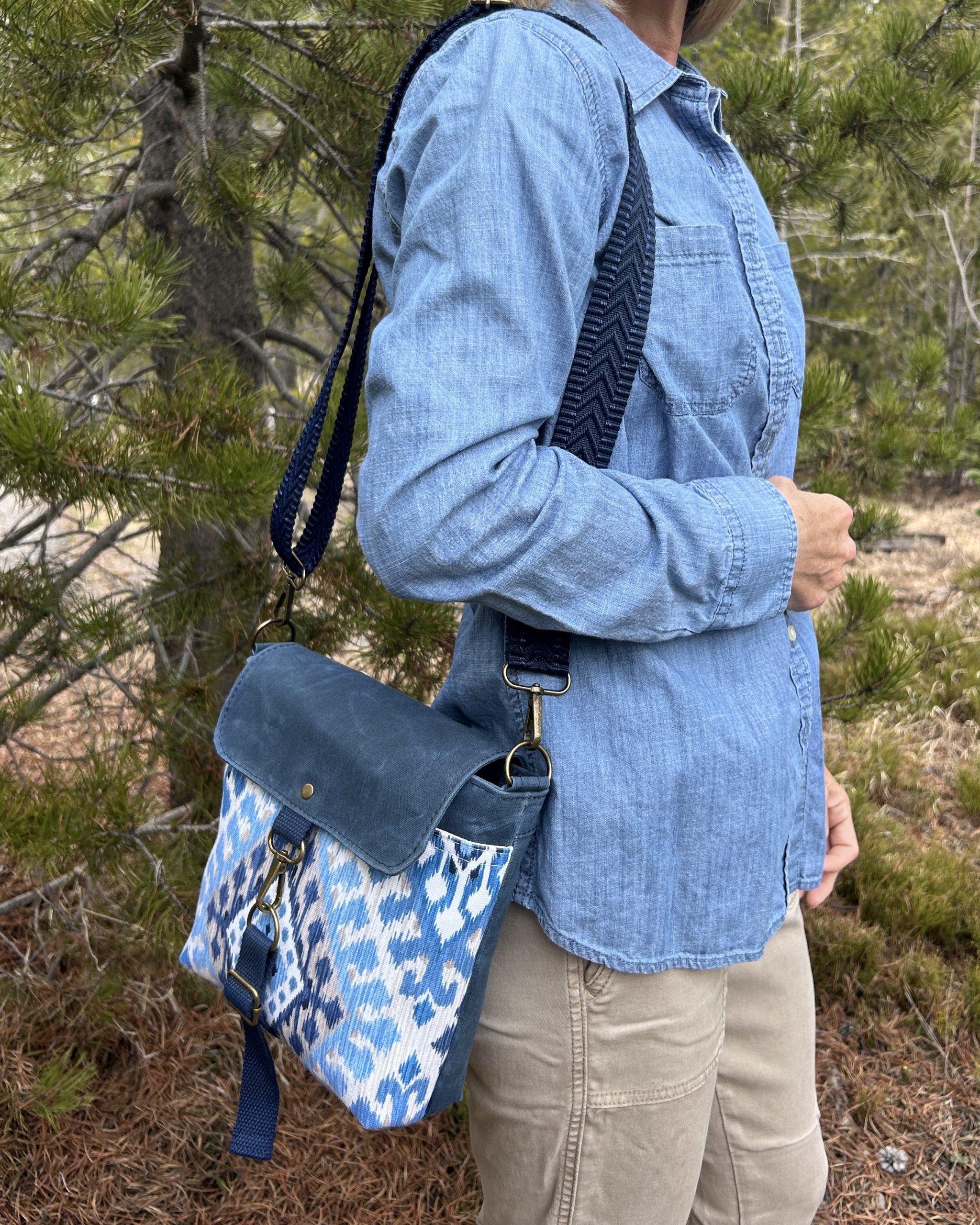 Handmade Women's Crossbody Messenger Bag - Navy Blue Satchel with Waxed Canvas Flap - Image 14