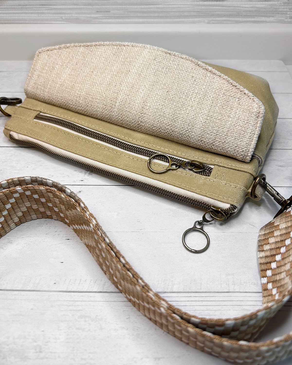 Neutral Beige Tan Belt Bag Front Flap Fanny Pack, Handmade Khaki Crossbody Bag for Women - Image 4
