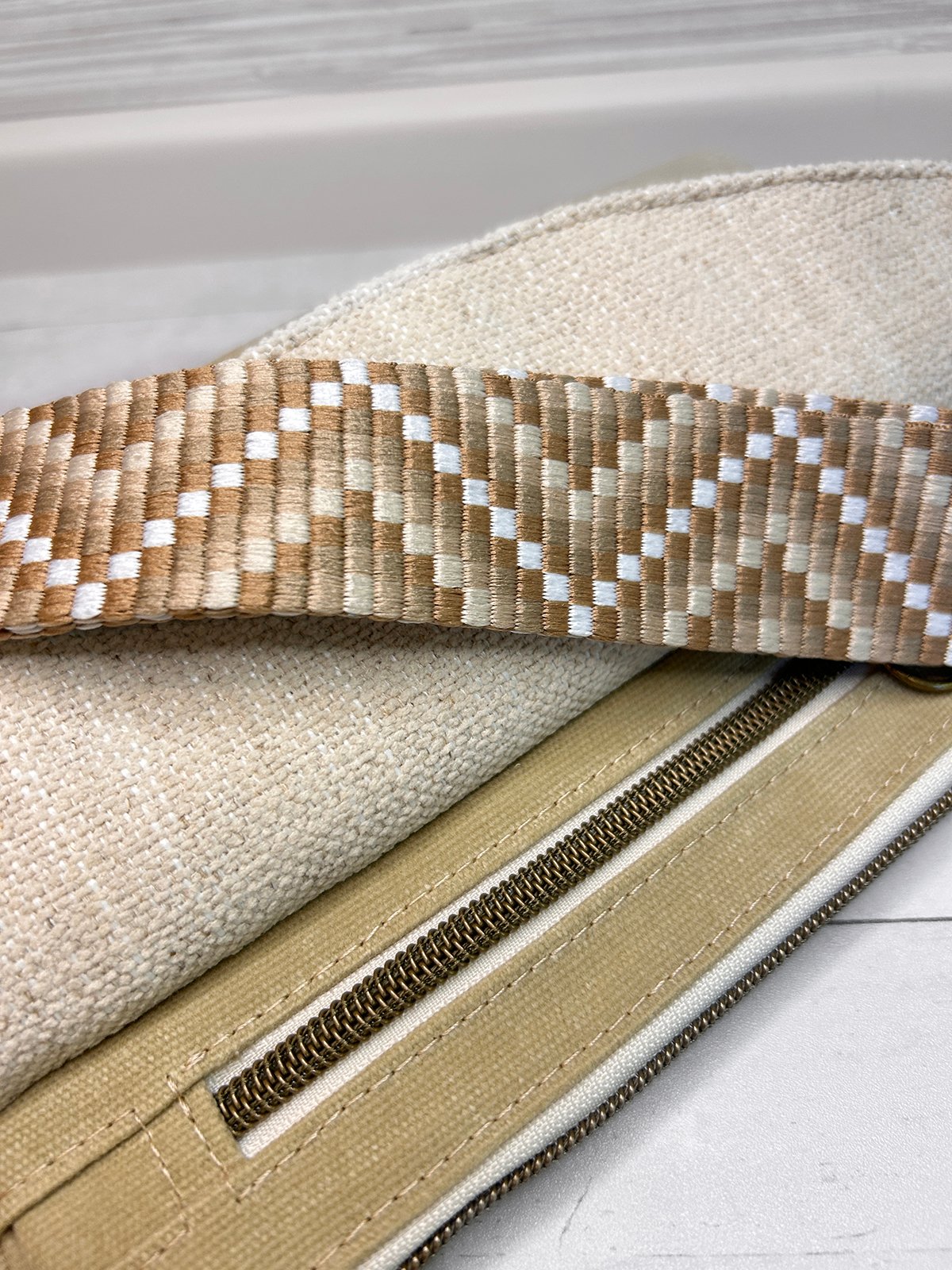 Neutral Beige Tan Belt Bag Front Flap Fanny Pack, Handmade Khaki Crossbody Bag for Women - Image 6