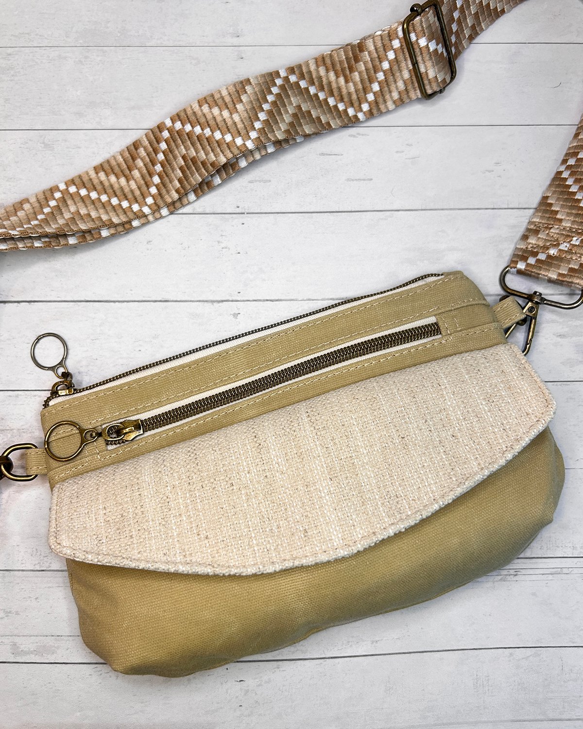 Neutral Beige Tan Belt Bag Front Flap Fanny Pack, Handmade Khaki Crossbody Bag for Women - Image 7