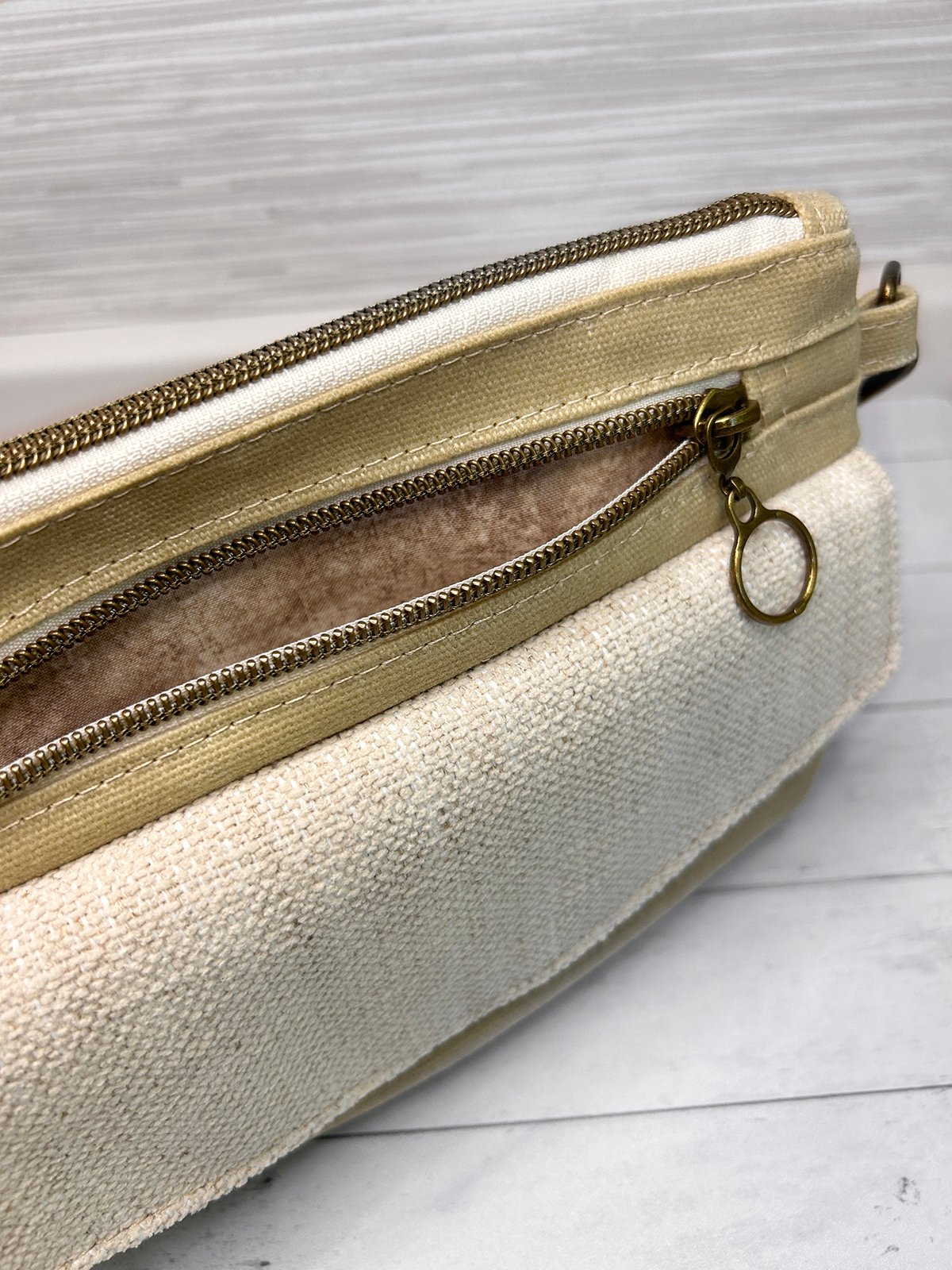 Neutral Beige Tan Belt Bag Front Flap Fanny Pack, Handmade Khaki Crossbody Bag for Women - Image 10