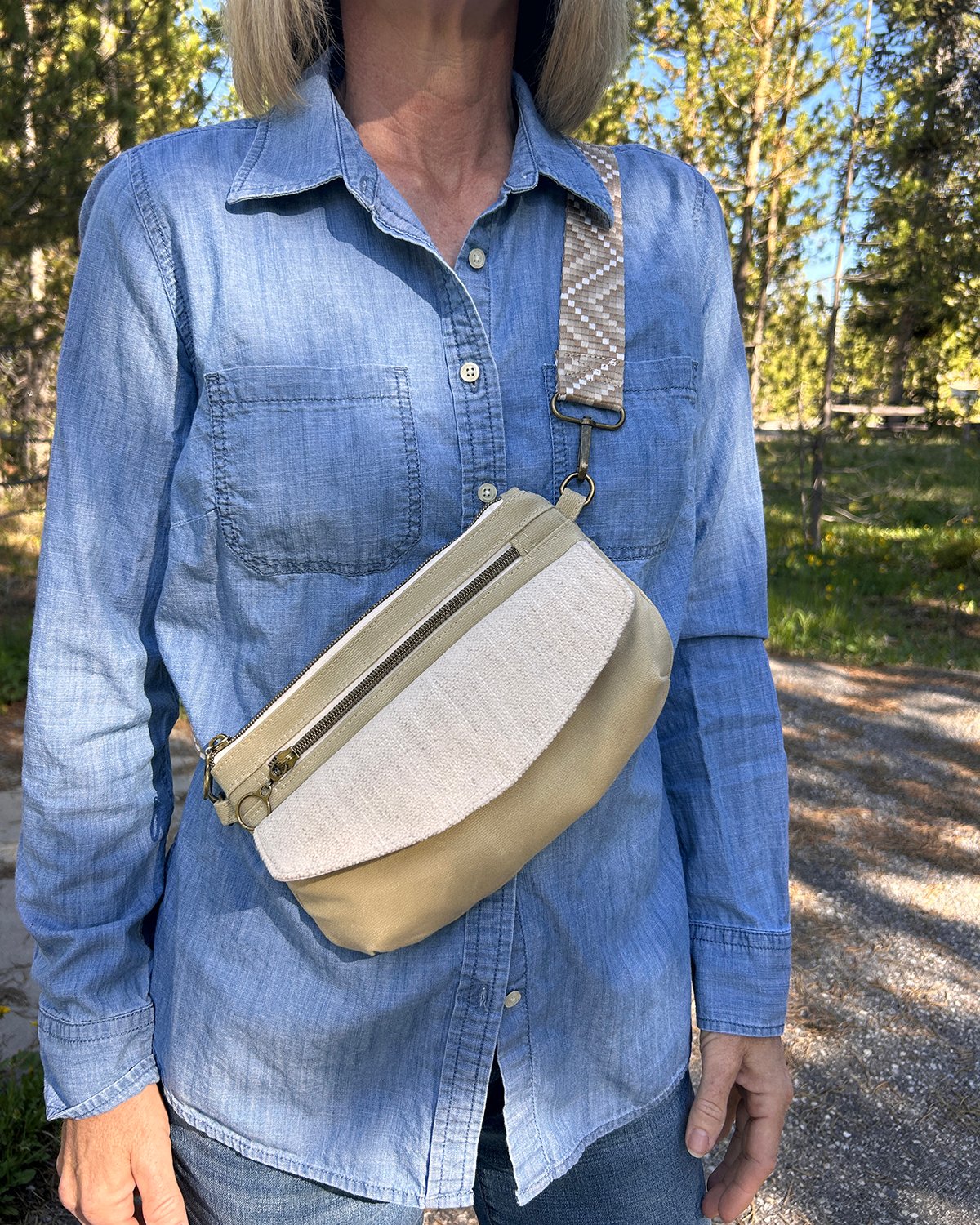 Neutral Beige Tan Belt Bag Front Flap Fanny Pack, Handmade Khaki Crossbody Bag for Women - Image 2