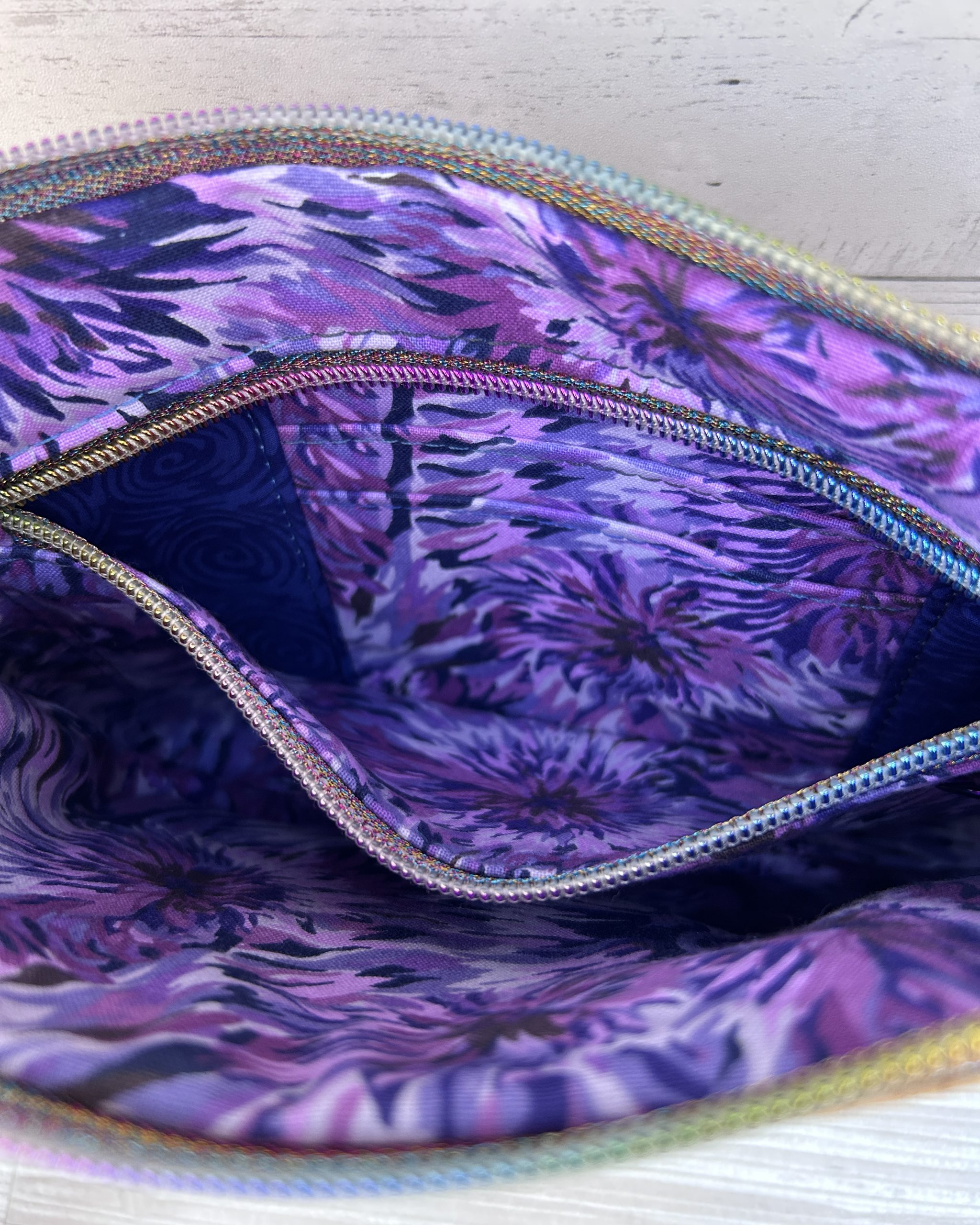 Cork and Embroidered Floral Denim Wristlet Clutch – Handmade Cork Zipper Pouch with Rainbow Hardware - Image 10
