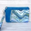 Turquoise Waxed Canvas Wristlet Clutch – Handmade Ocean-inspired Waves Zipper Clutch
