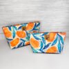 Mango Print Cosmetic Bag Set, Handmade Zipper Pouch Toiletry Set, Fun Summer Citrus Fruit Print