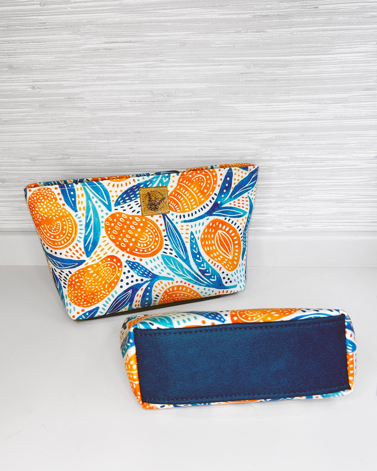 Mango Print Cosmetic Bag Set, Handmade Zipper Pouch Toiletry Set, Fun Summer Citrus Fruit Print - Image 5