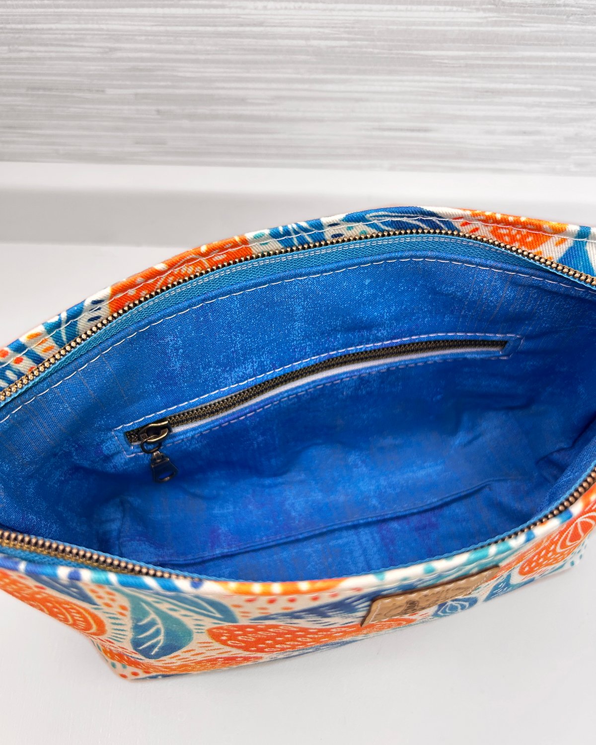 Mango Print Cosmetic Bag Set, Handmade Zipper Pouch Toiletry Set, Fun Summer Citrus Fruit Print - Image 8