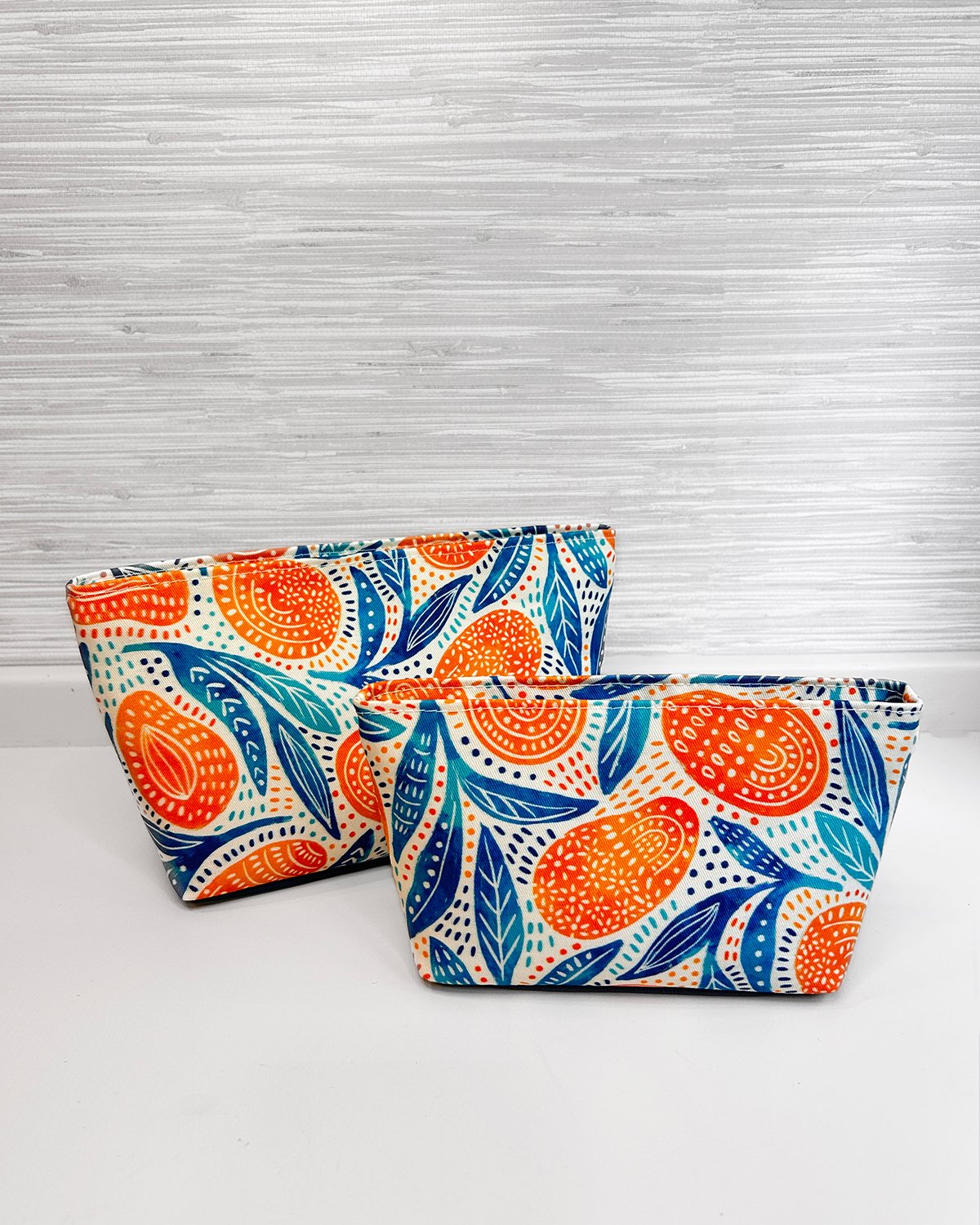 Mango Print Cosmetic Bag Set, Handmade Zipper Pouch Toiletry Set, Fun Summer Citrus Fruit Print - Image 11