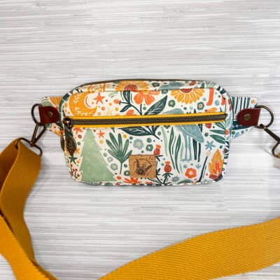 Nature Print Fanny Pack, Outdoor Lover Belt Bag, Sunflower Pine Tree Birds Crossbody, Gift for Hikers