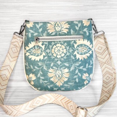 Sage Green Floral Crossbody Bag, Boho Damask Print Shoulder Bag, Handmade Crossbody Purse