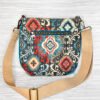 Women's Boho Crossbody Bag, Teal Red Tapestry Print Purse, Handmade Canvas Bag