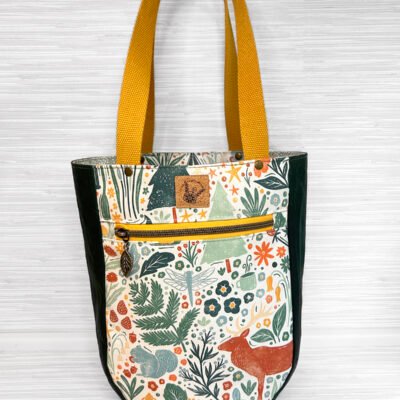 Woodland Animal Canvas Tote, Handmade Forest Nature Book Bag, Nature Lover Gift for Reader