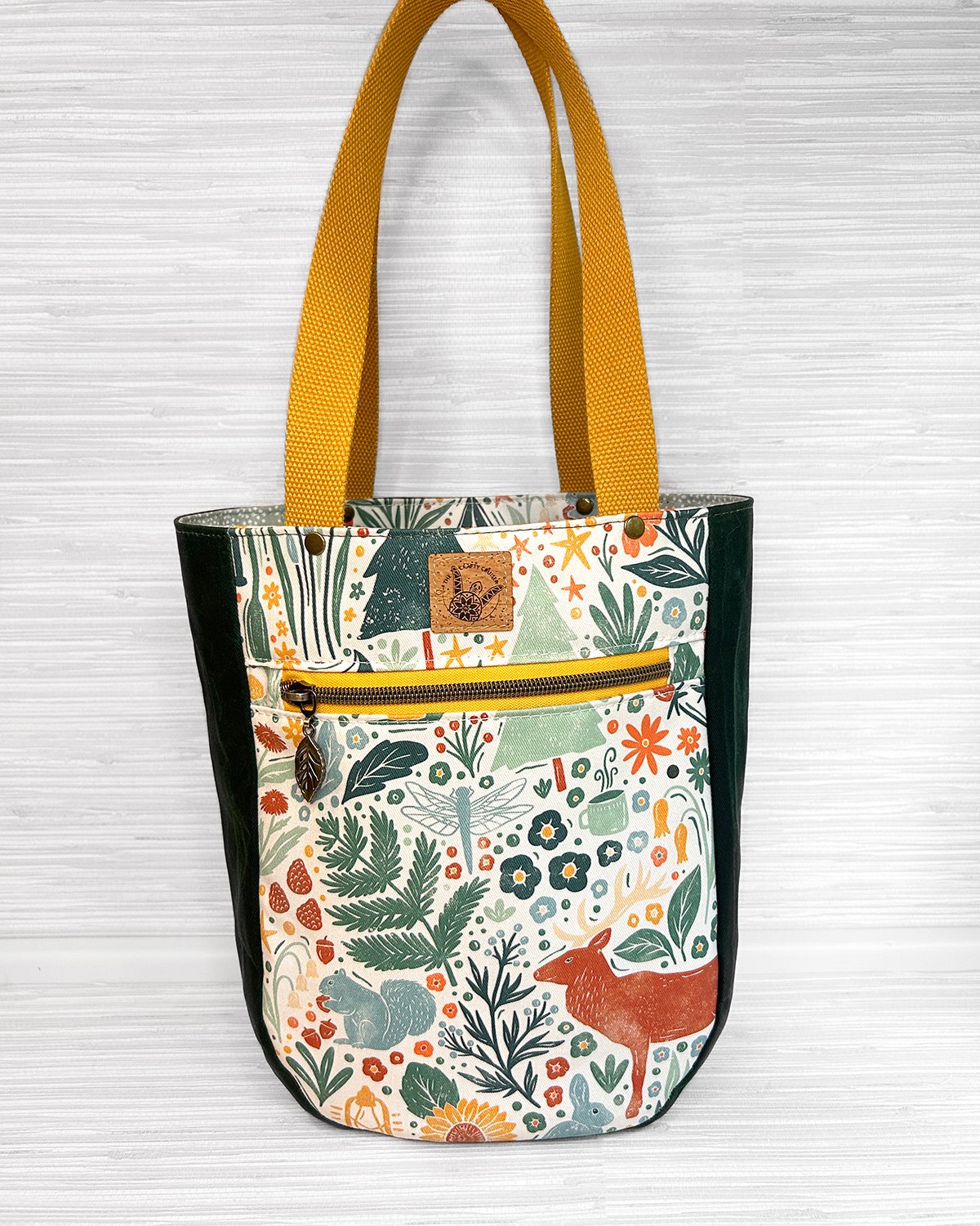 Woodland Animal Canvas Tote, Handmade Forest Nature Book Bag, Nature Lover Gift for Reader